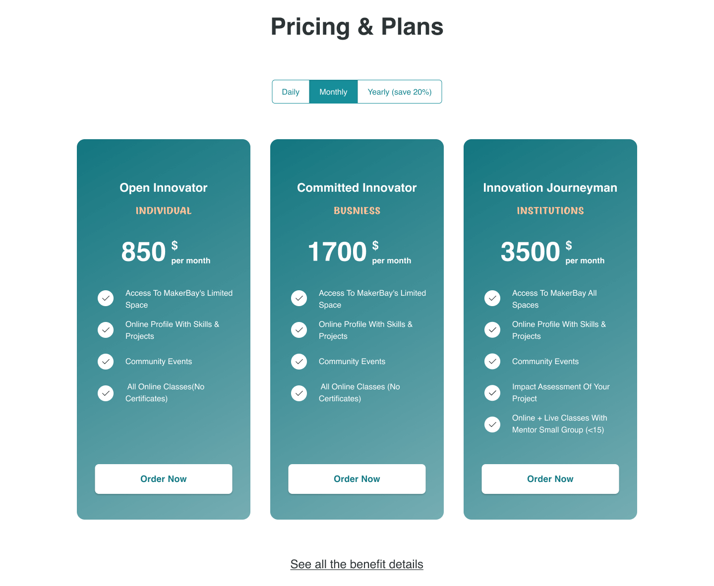 Redesigned pricing plan